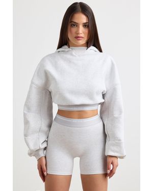 BO+TEE Stretch Cotton Fleece Cropped Hoodie - Grey