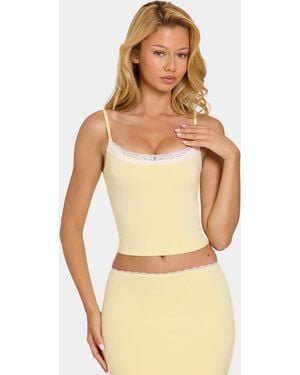 Oh Polly Modal Lace-Trim Top - Yellow