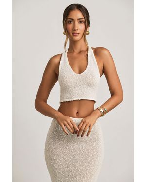 Oh Polly Bouclé Halterneck Crop Top - White
