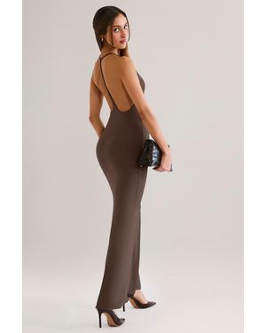Oh Polly Modal Plunge Backless Maxi Dress - Brown