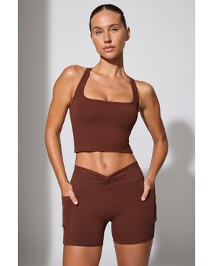 BO+TEE Twist Waist Mini Shorts With Pockets - Brown
