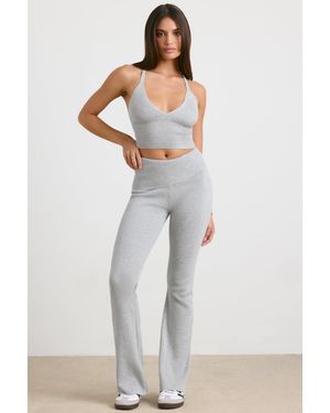 BO+TEE Chunky Knit Foldover Kick Flare Trousers - Grey