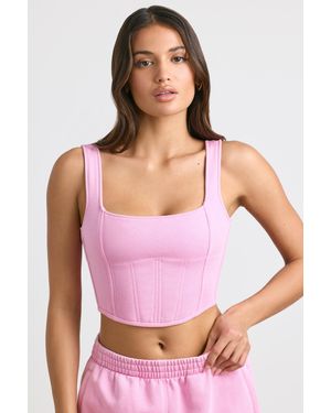 BO+TEE Brushed Jersey Corset Crop Top - Pink