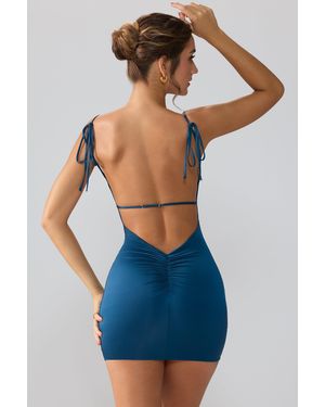 Oh Polly Slinky Jersey Open Back Mini Dress - Blue
