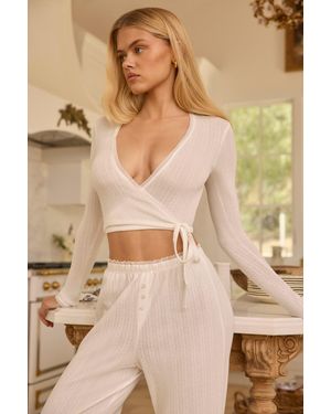 Oh Polly Pointelle Wrap Crop Top - White