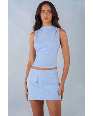 Oh Polly Faux Suede Turtleneck Top - Blue