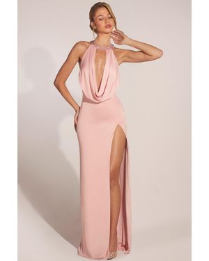 Oh Polly Cowl-Neck Thigh-High Gown - Pink