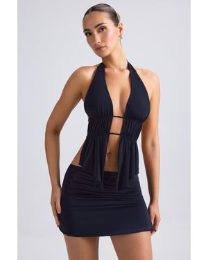 Oh Polly Cut-Out Ruched Halterneck Crop Top - Black