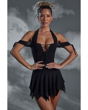 Oh Polly Lace Up Halter Neck Mini Dress - Black