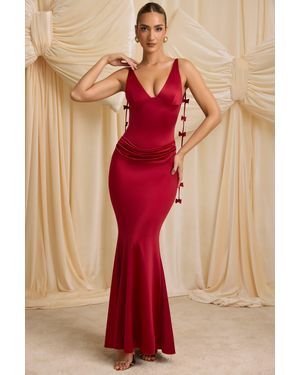 Oh Polly Bow-Detail Draped Open-Back Gown - Red