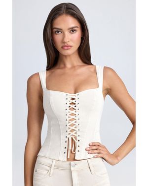 Oh Polly Denim Style Lace-Up Corset Top - Natural