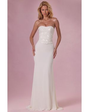 Oh Polly Embellished Corset Strapless Gown - White