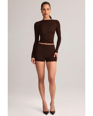 Oh Polly Modal High-Rise Bodycon Mini Shorts - Brown