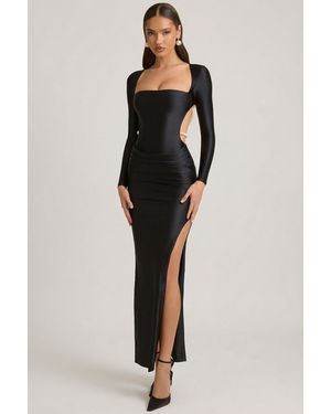 Oh Polly Pearl-Detail Cut-Out Maxi Dress - Black