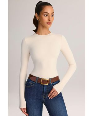 Oh Polly Modal Round-Neck Long-Sleeve Bodysuit - Natural