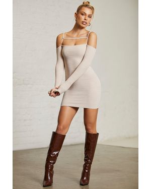 Oh Polly Cold Shoulder Long Sleeve Mini Dress - Natural