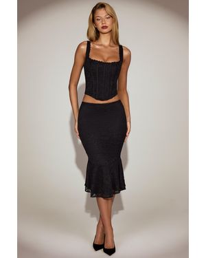Oh Polly Lace Mid-Rise Fluted Midi Skirt - Black