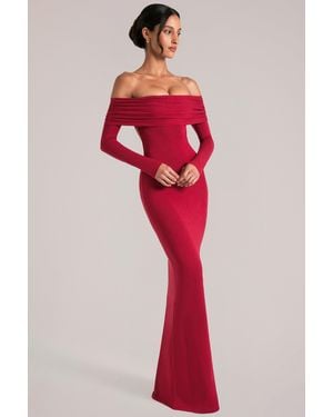 Oh Polly Off-Shoulder Long-Sleeve Maxi Dress - Red