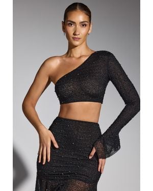 Oh Polly Embellished One Shoulder Top - Black