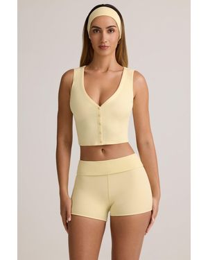 Oh Polly Modal Ribbed Button-Up Vest Top - Yellow