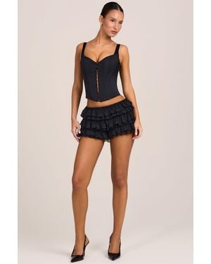 Oh Polly Mesh Low-Rise Ruffle Shorts - Black