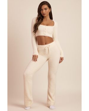 Oh Polly Fluffy Knit Wide-Leg Trousers - White