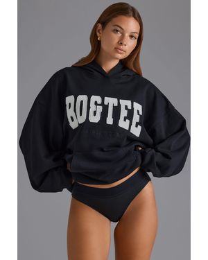 BO+TEE Cotton Fleece Appliqué Oversized Hoodie - Black