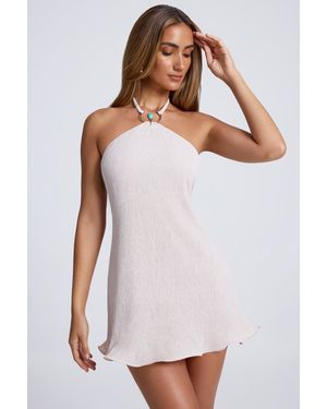 Oh Polly Hardware Detail Open-Back Halterneck Micro Mini Dress - Grey