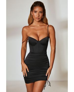Oh Polly Ruched Corset Mini Dress - Black