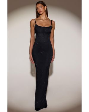 Oh Polly Sheer Embellished Backless Maxi Dress - Black