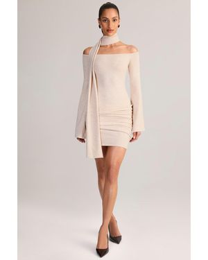 Oh Polly Knit Scarf-Detail Off-Shoulder Mini Dress - White