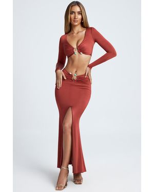 Oh Polly Hardware Detail Fishtail Maxi Skirt - Brown