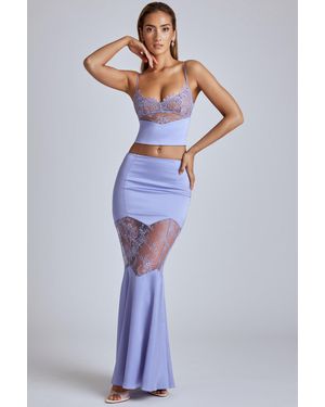 Oh Polly Lace Panel Fishtail Maxi Skirt - Purple