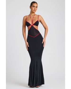 Oh Polly Contrast Binding Cut Out Evening Gown - Black