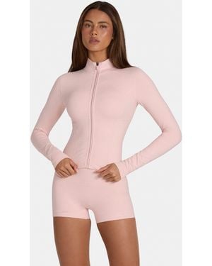 BO+TEE Premium Brushed Jersey Button-Up Cropped Cardigan - Pink