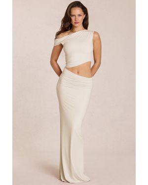 Oh Polly Asymmetric Drape Maxi Dress - White