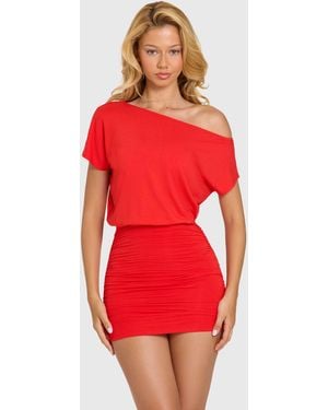Oh Polly Modal Lace-Trim Midaxi Dress - Red