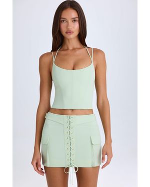 Oh Polly Lace-Up Cargo Micro Mini Skirt - Green
