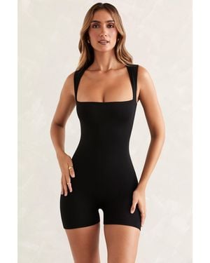 Oh Polly Short Sleeve Square Neck Unitard - Black