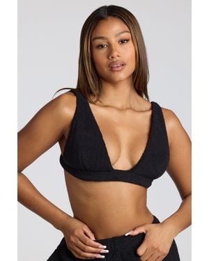 Oh Polly V Neck Fleece Bralette - Black