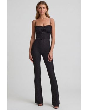 Oh Polly Bow-Detail Lace Flared Jumpsuit - Black