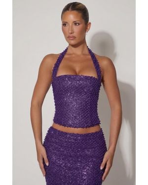 Oh Polly Embellished Halterneck Corset Top - Purple