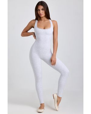 Oh Polly Ribbed Modal Lace-Trim Jumpsuit - Grey