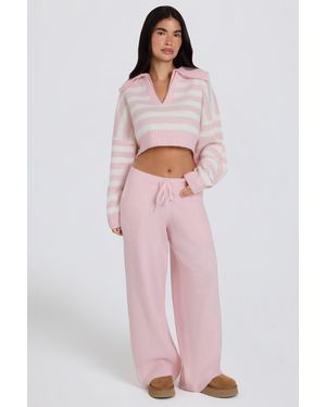 BO+TEE Knit Mid-Rise Wide-Leg Joggers - Pink