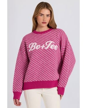 BO+TEE Knit Logo Oversized Jumper - Pink