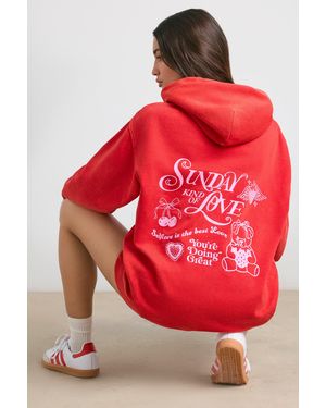 BO+TEE Soft Cotton Jersey Oversized Hoodie - Red