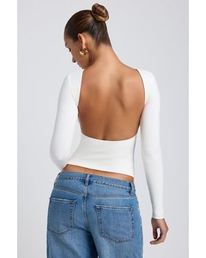 Oh Polly Modal High Neck Long Sleeve Open Back Top - White