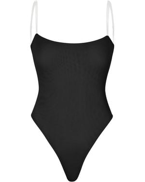 Oh Polly Soft Mesh Invisible Strap Thong Bodysuit - Black