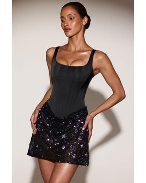 Oh Polly Satin Corset Embellished Skirt Mini Dress - Black