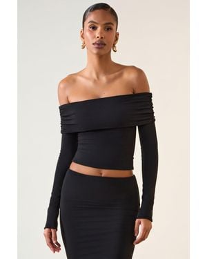 Oh Polly Modal Off-Shoulder Long-Sleeve Top - Black